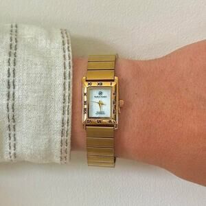 Y2K Gold Rectangle Quartz Watch with Roman Dial Unisex 8.5" New